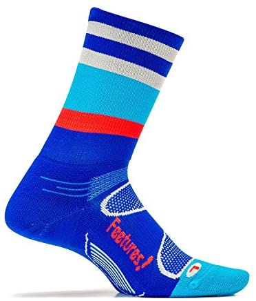 Feetures Light Cushion Mini Crew Cobalt/ Lava Multi Stripe