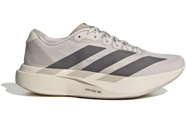 adidas gazelle silver green womens adidas Women's Adizero Evo SL Woven Shoes, Putty Mauve/Charcoal/Iron Metallic / 6